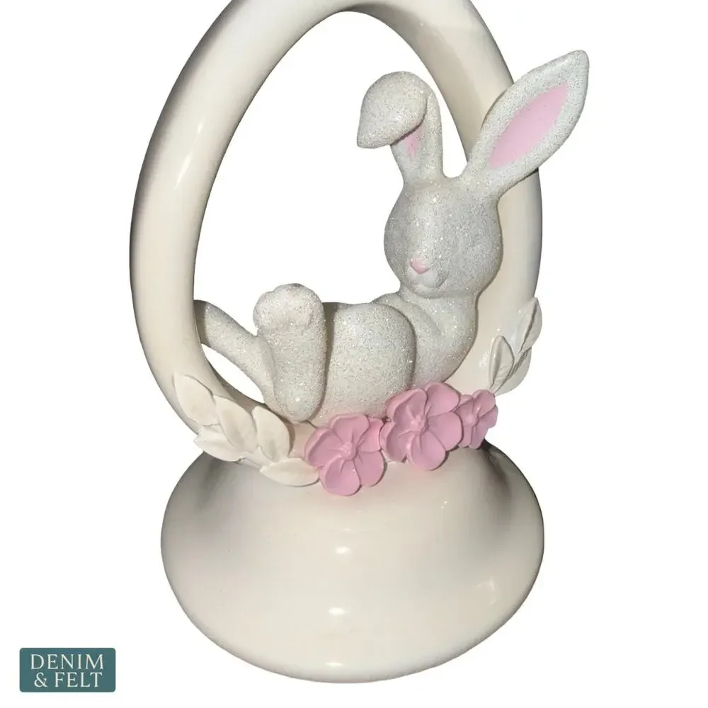 NEW Bath & Body Works White Glitter Bunny Ring Pedestal 3-Wick Candle Holder